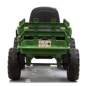 English Elm 12v Kids Battery Powered Ride on Farm Tractor with Trailer Led Lights and 3 Speed W2181137374