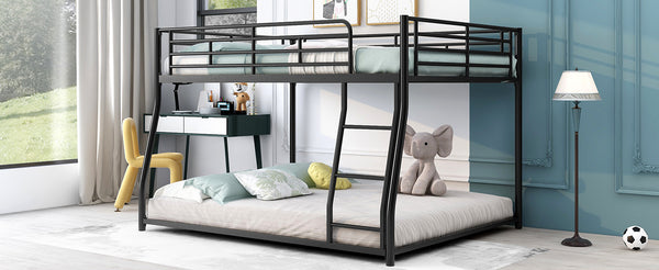 English Elm Metal Full XL over Queen Bunk Bed, Black Steel Frame with Inclined Ladder, Space-Saving Durable Design for Kids MF311038AAB
