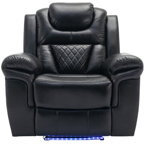 English Elm 3 Piece Faux Leather Manual Recliner Set with Led Base Lighting and Console Black SG001130AAB