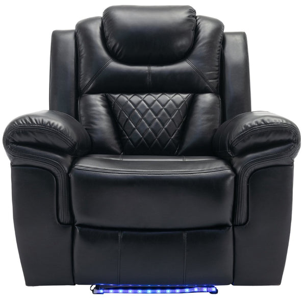 English Elm Home Theater Manual Recliner with Led Base Lighting Faux Leather Living Room Chair Black WF310725AAB