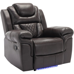 English Elm 3 Piece Faux Leather Manual Reclining Sofa Set with Led Base and Console SG001132AAD