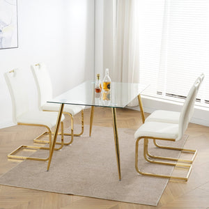 English Elm Modern Faux Leather Dining Side Chairs with Chrome Legs Ergonomic Set of 2 White+Gold W210127295