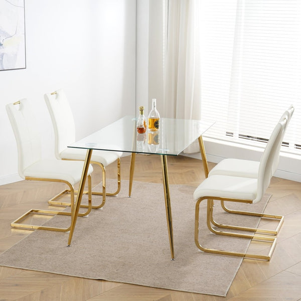 English Elm Modern Faux Leather Dining Side Chairs with Chrome Legs Ergonomic Set of 2 White+Gold W210127295