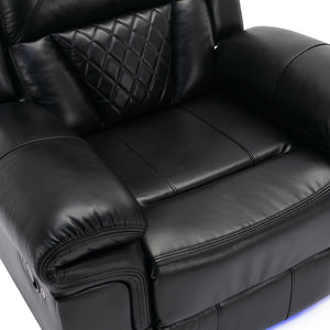 English Elm 3 Piece Faux Leather Manual Recliner Set with Led Base Lighting and Console Black SG001130AAB