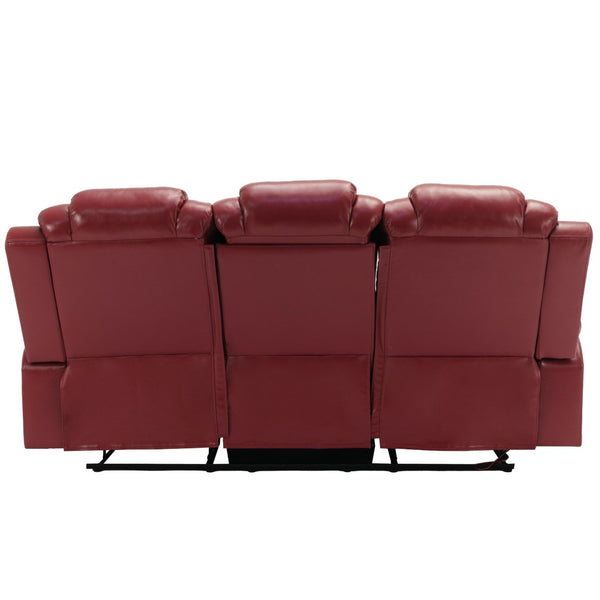 English Elm 3 Piece Faux Leather Manual Recliner Set with Led Base Lighting and Console Wine Red SG001130AAJ