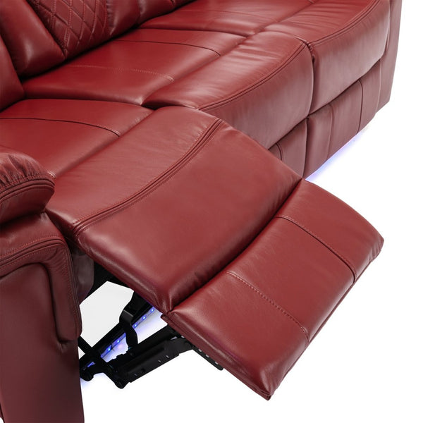 English Elm Home Theater Manual Recliner with Led Strip Console Usb Charging Faux Leather Seat Red WF310727AAJ
