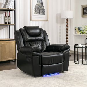 English Elm 3 Piece Faux Leather Manual Recliner Set with Led Base Lighting and Console Black SG001130AAB