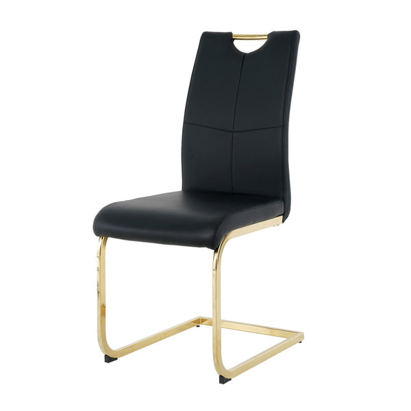English Elm Modern Faux Leather Dining Side Chairs with Chrome Legs Ergonomic Set of 2 Black+Gold W210127294