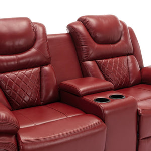 English Elm 3 Piece Faux Leather Manual Recliner Set with Led Base Lighting and Console Wine Red SG001130AAJ