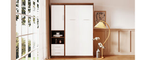 English Elm Twin Murphy Wall Bed with Side Cabinet Space Saving Mdf Frame for Studio Apartments LP000690AAK