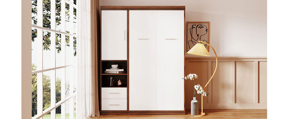 English Elm Twin Murphy Wall Bed with Side Cabinet Space Saving Mdf Frame for Studio Apartments LP000690AAK