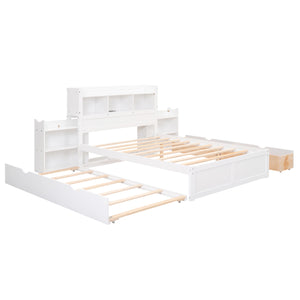 English Elm Full Full Size Storage Platform Bed with Trundle, 4-Tier Headboard Shelves and Dual Drawers, Solid Wood White GX000356AAK
