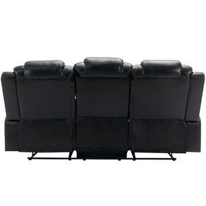 English Elm Home Theater Manual Recliner with Led Strip Console Usb Charging Faux Leather Seat Black WF310727AAB