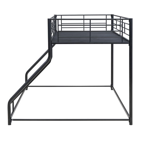 English Elm Metal Floor Bunk Bed Twin XL over Queen Black — Space-Saving Steel Frame, Inclined Ladder, Durable Sleek Design MF309470AAB