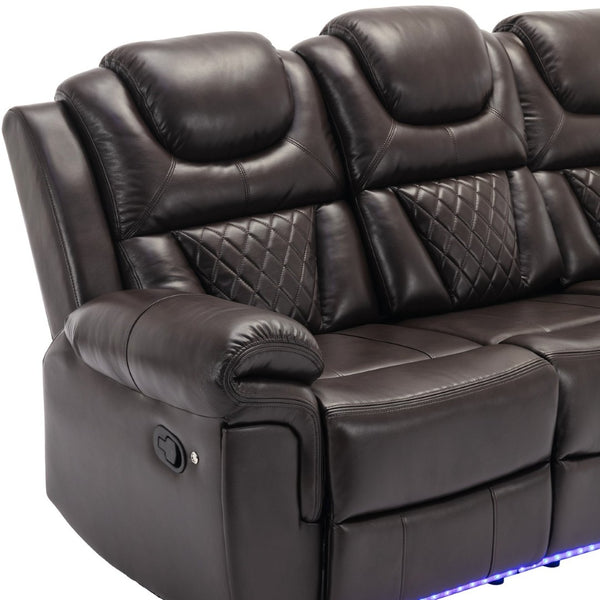 English Elm 3 Piece Faux Leather Manual Reclining Sofa Set with Led Base and Console SG001132AAD