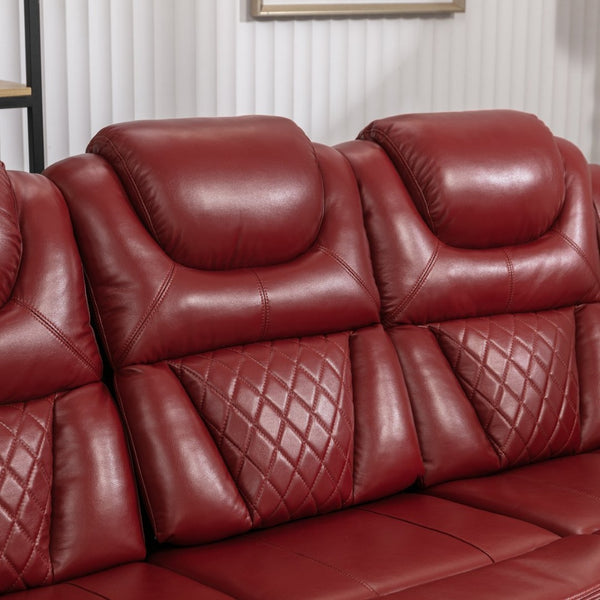 English Elm 3 Piece Faux Leather Manual Recliner Set with Led Base Lighting and Console Wine Red SG001130AAJ