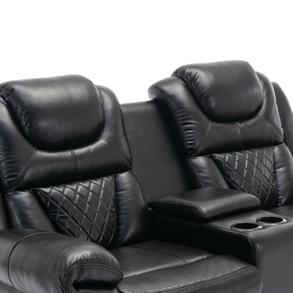 English Elm 3 Piece Faux Leather Manual Recliner Set with Led Base Lighting and Console Black SG001130AAB