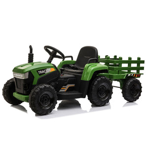 English Elm 12v Kids Battery Powered Ride on Farm Tractor with Trailer Led Lights and 3 Speed W2181137374