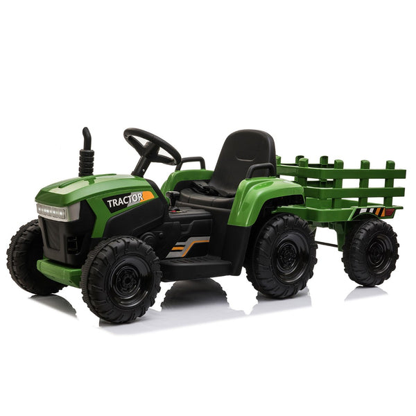 English Elm 12v Kids Battery Powered Ride on Farm Tractor with Trailer Led Lights and 3 Speed W2181137374