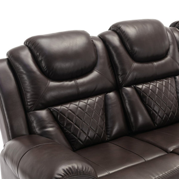 English Elm Home Theater Manual Recliner with Led Strip Console Usb Charging Faux Leather Seat Brown WF310727AAD