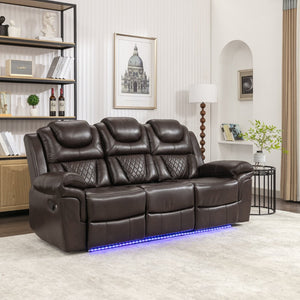 English Elm 3 Piece Faux Leather Manual Reclining Sofa Set with Led Base and Console SG001132AAD