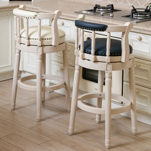 English Elm Bar 360° Swivel Leather Wooden Bar Stool with Contoured Back, Eco Hardwood Frame for Dining Comfort Cream W2195P146467