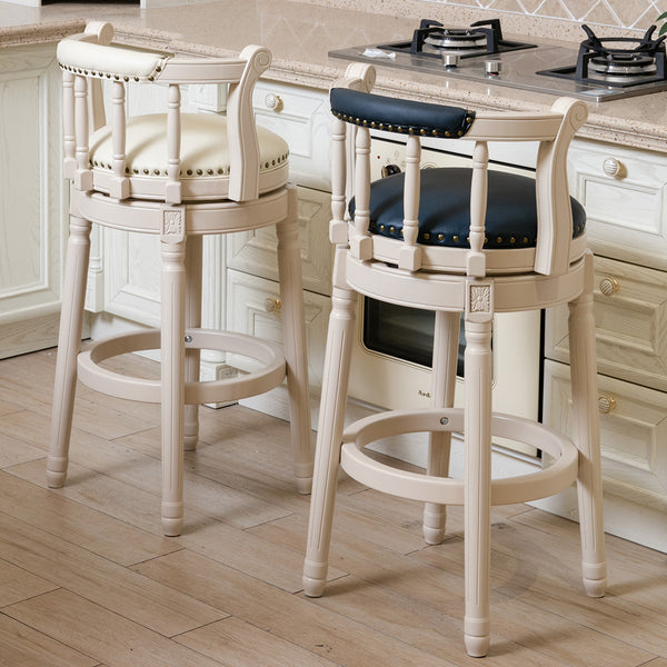 English Elm Bar 360° Swivel Leather Wooden Bar Stool with Contoured Back, Eco Hardwood Frame for Dining Comfort Cream W2195P146467
