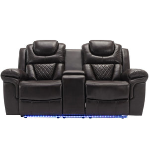 English Elm 3 Piece Faux Leather Manual Reclining Sofa Set with Led Base and Console SG001132AAD