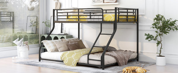 English Elm Metal Floor Bunk Bed Twin XL over Queen Black — Space-Saving Steel Frame, Inclined Ladder, Durable Sleek Design MF309470AAB
