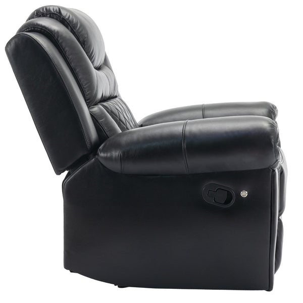 English Elm Home Theater Manual Recliner with Led Base Lighting Faux Leather Living Room Chair Black WF310725AAB
