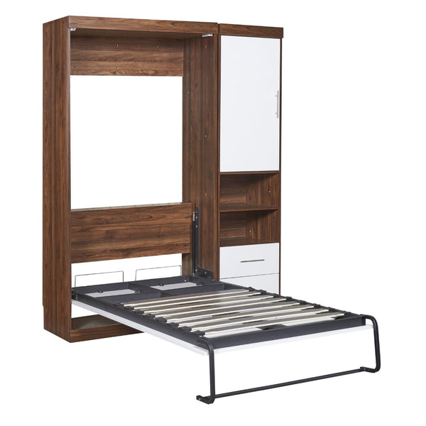 English Elm Twin Murphy Wall Bed with Side Cabinet Space Saving Mdf Frame for Studio Apartments LP000690AAK