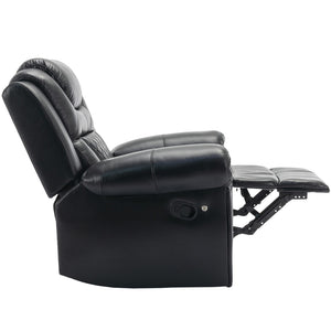 English Elm 3 Piece Faux Leather Manual Recliner Set with Led Base Lighting and Console Black SG001130AAB