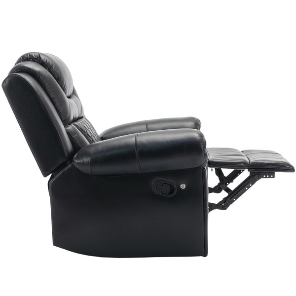 English Elm Home Theater Manual Recliner with Led Base Lighting Faux Leather Living Room Chair Black WF310725AAB