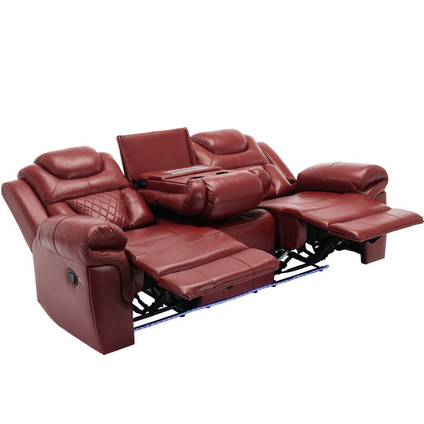 English Elm 3 Piece Faux Leather Manual Recliner Set with Led Base Lighting and Console Wine Red SG001130AAJ