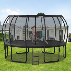 English Elm 16ft Outdoor Kids Trampoline with Arcpole Enclosure Basketball Hoop and Ground Stakes SC000016AAB