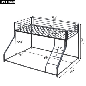 English Elm Metal Floor Bunk Bed Twin XL over Queen Black — Space-Saving Steel Frame, Inclined Ladder, Durable Sleek Design MF309470AAB