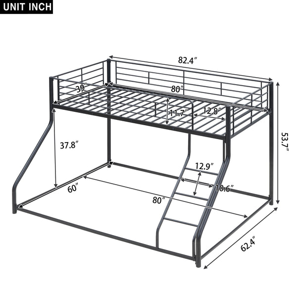 English Elm Metal Floor Bunk Bed Twin XL over Queen Black — Space-Saving Steel Frame, Inclined Ladder, Durable Sleek Design MF309470AAB