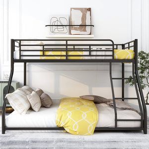 English Elm Metal Floor Bunk Bed Twin XL over Queen Black — Space-Saving Steel Frame, Inclined Ladder, Durable Sleek Design MF309470AAB