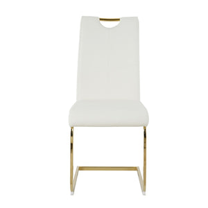 English Elm Modern Faux Leather Dining Side Chairs with Chrome Legs Ergonomic Set of 2 White+Gold W210127295