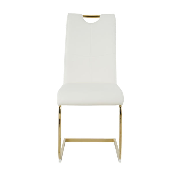 English Elm Modern Faux Leather Dining Side Chairs with Chrome Legs Ergonomic Set of 2 White+Gold W210127295