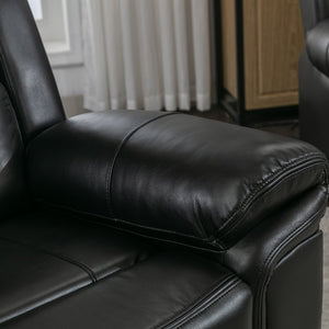 English Elm Home Theater Manual Recliner with Led Base Lighting Faux Leather Living Room Chair Black WF310725AAB