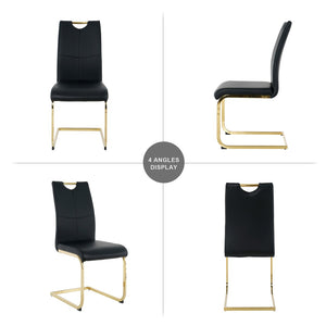 English Elm Modern Faux Leather Dining Side Chairs with Chrome Legs Ergonomic Set of 2 Black+Gold W210127294