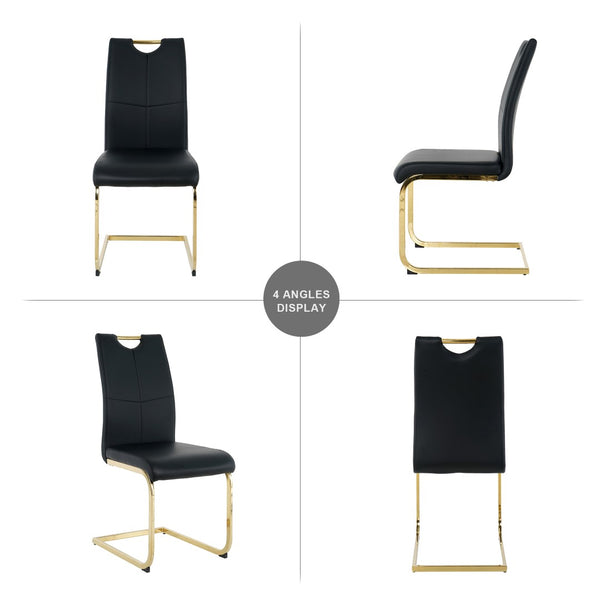 English Elm Modern Faux Leather Dining Side Chairs with Chrome Legs Ergonomic Set of 2 Black+Gold W210127294