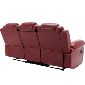 English Elm Home Theater Manual Recliner with Led Strip Console Usb Charging Faux Leather Seat Red WF310727AAJ
