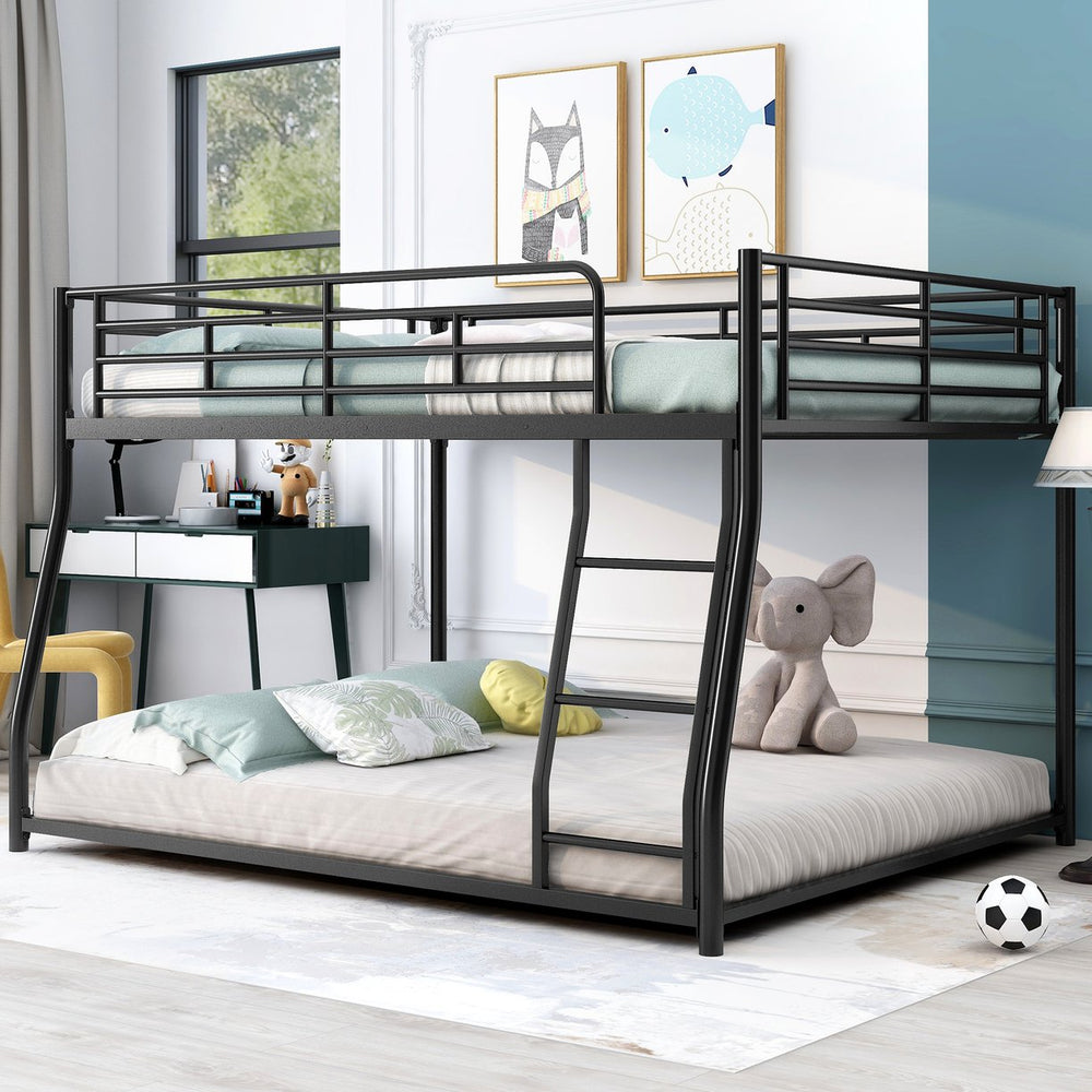 English Elm Metal Full XL over Queen Bunk Bed, Black Steel Frame with Inclined Ladder, Space-Saving Durable Design for Kids MF311038AAB