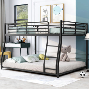 English Elm Metal Full XL over Queen Bunk Bed, Black Steel Frame with Inclined Ladder, Space-Saving Durable Design for Kids MF311038AAB