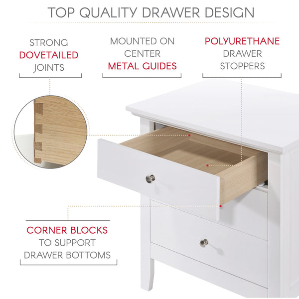 English Elm Elegant Compact Nightstand with Sleek Finish, Durable No-Assembly Design for Small Spaces and Storage White 30 L x 26 W x 20 H B078118403