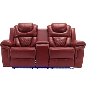 English Elm Home Theater Two Seat Manual Recliner with Led Base Lighting and Built in Console SG001131AAJ