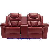 Hearth and Haven Home Theater Seating Manual Recliner Loveseat with Hide-Away Storage, Cup Holders and Led Light Strip For Living Room, Wind Red WF310726AAJ