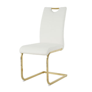 English Elm Modern Faux Leather Dining Side Chairs with Chrome Legs Ergonomic Set of 2 White+Gold W210127295